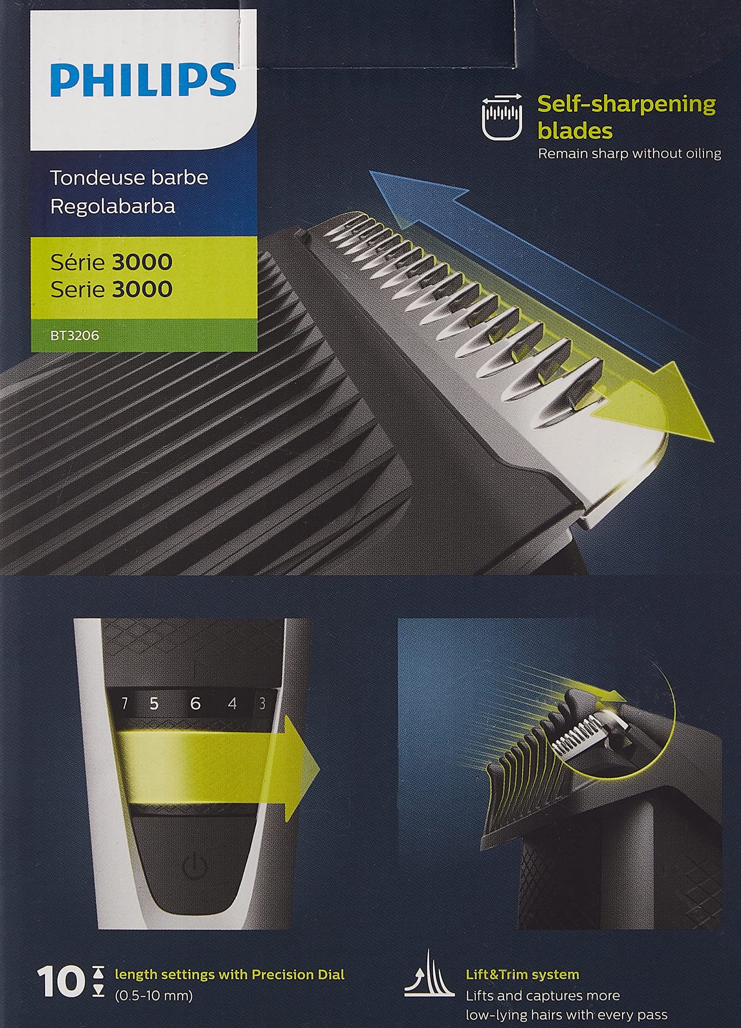 Philips Beardtrimmer 3000 Series, Beard Trimmer with Lift & Trim Technology (Model BT3206/14)