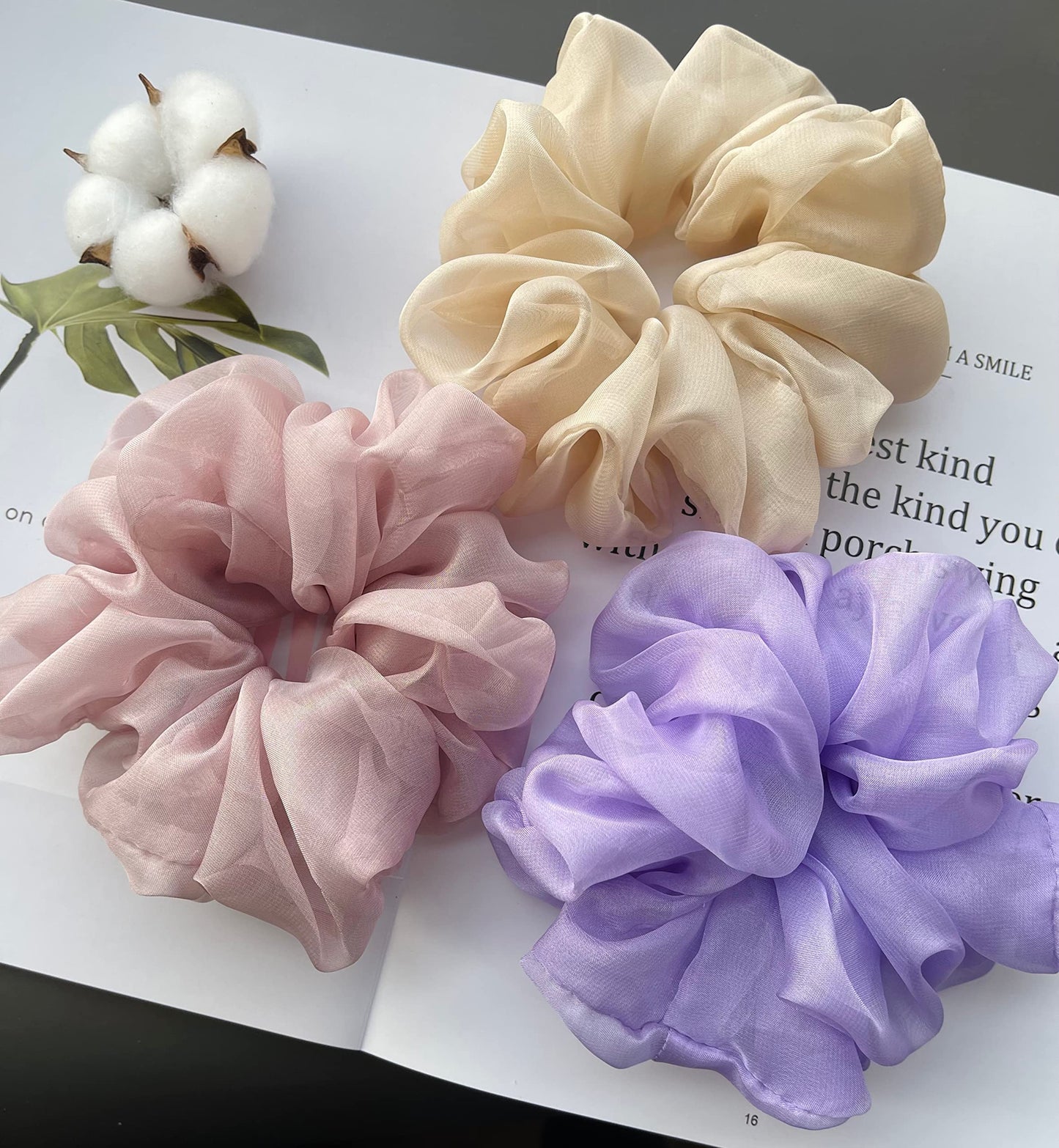 Large satin Scrunchies XL Silk Oversized Scrunchie for Thick long Hair Scrunchy Bobbles Hair Ties Jumbo for Women Girls (chiffon-light weight)