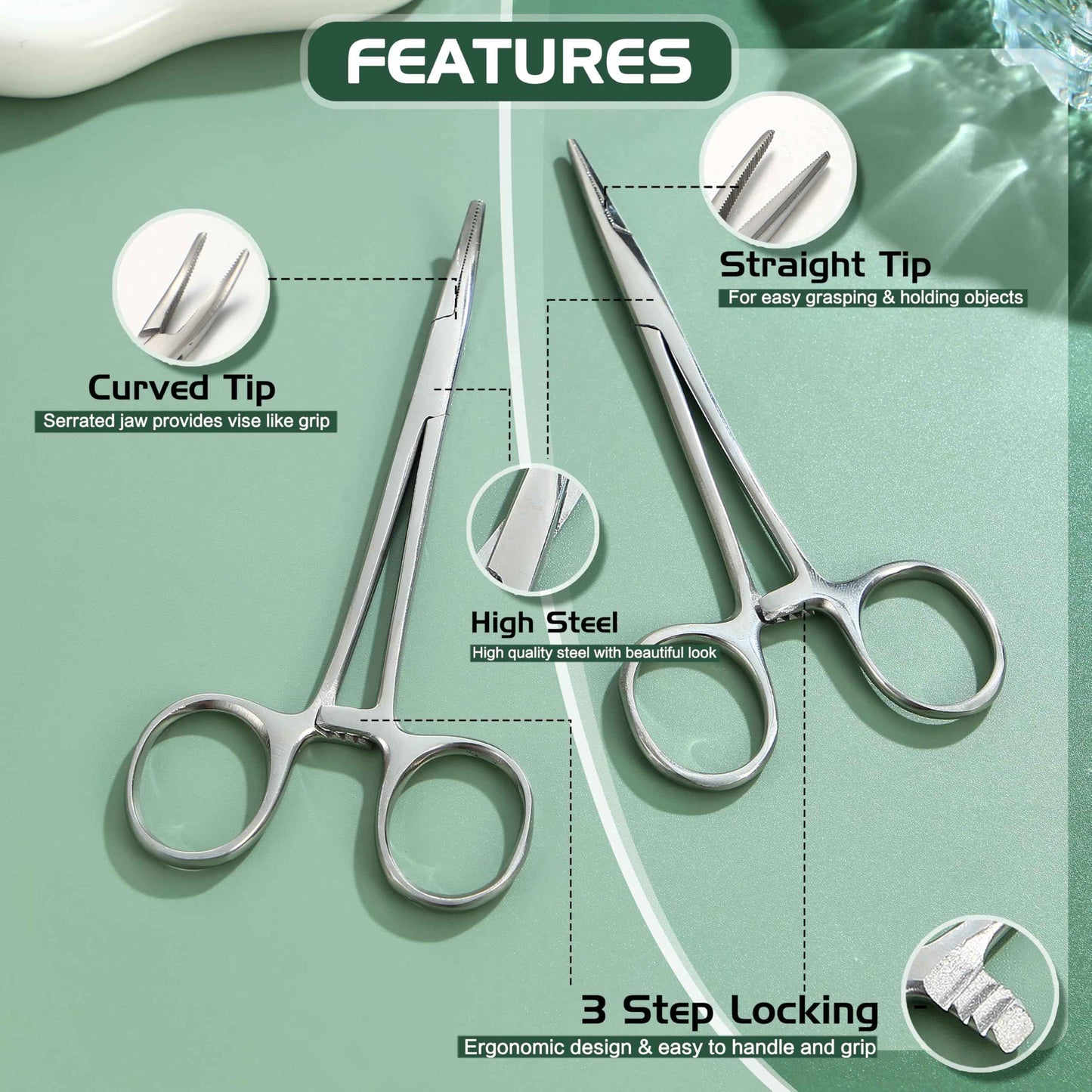 GEMQUEEN Piercing Taper Pliers Ball Grabber Tool for Changing Jewelry - Curved and Straight Forceps Stainless Steel Flat Back Earrings Insertion Tool Threadless Body Piercing Kit for Ear Nose Lip 8pcs