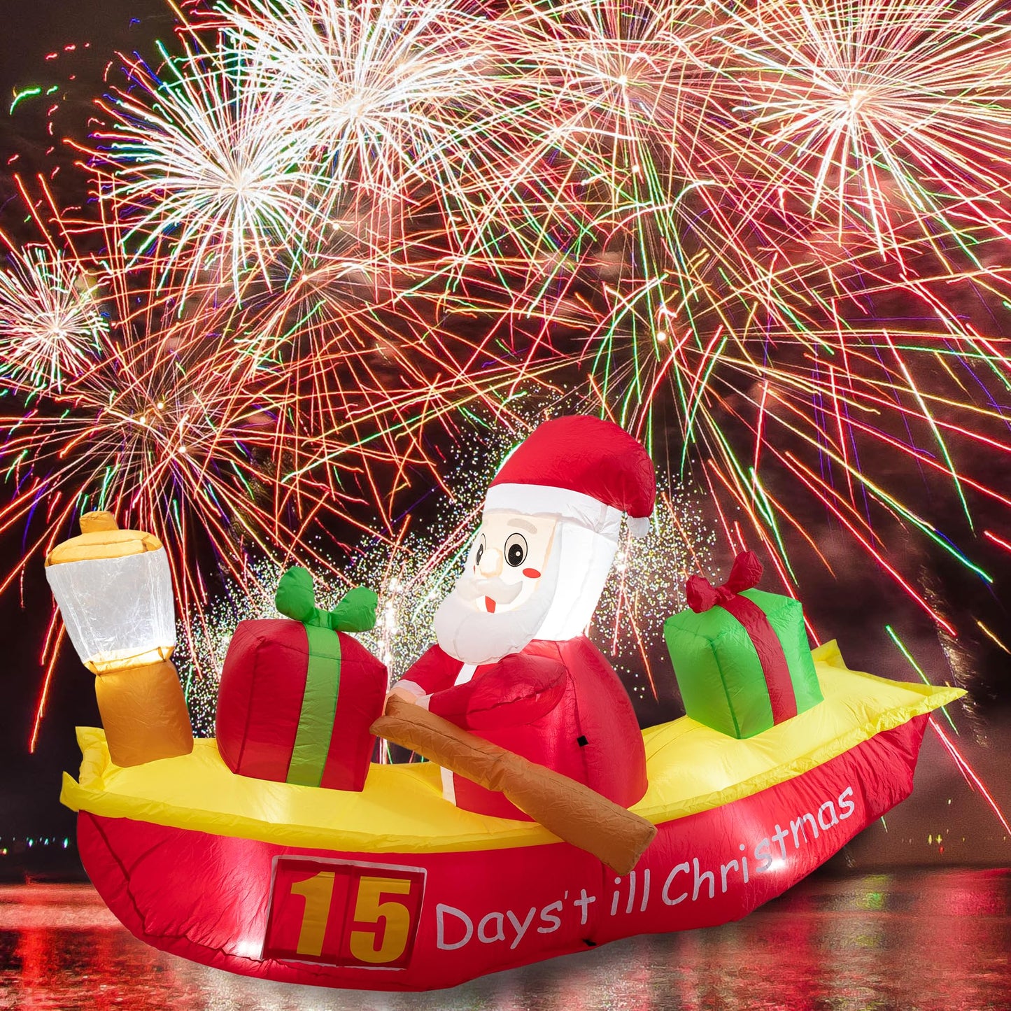 Inflatable Christmas Outdoor Decorations, 6.8 FT Countdown Xmas Inflatables Rowing Santa Claus, Lighted Blow Up Holiday Inflatable Replaceable Numbers for Outdoor Indoor Lawn and Garden.