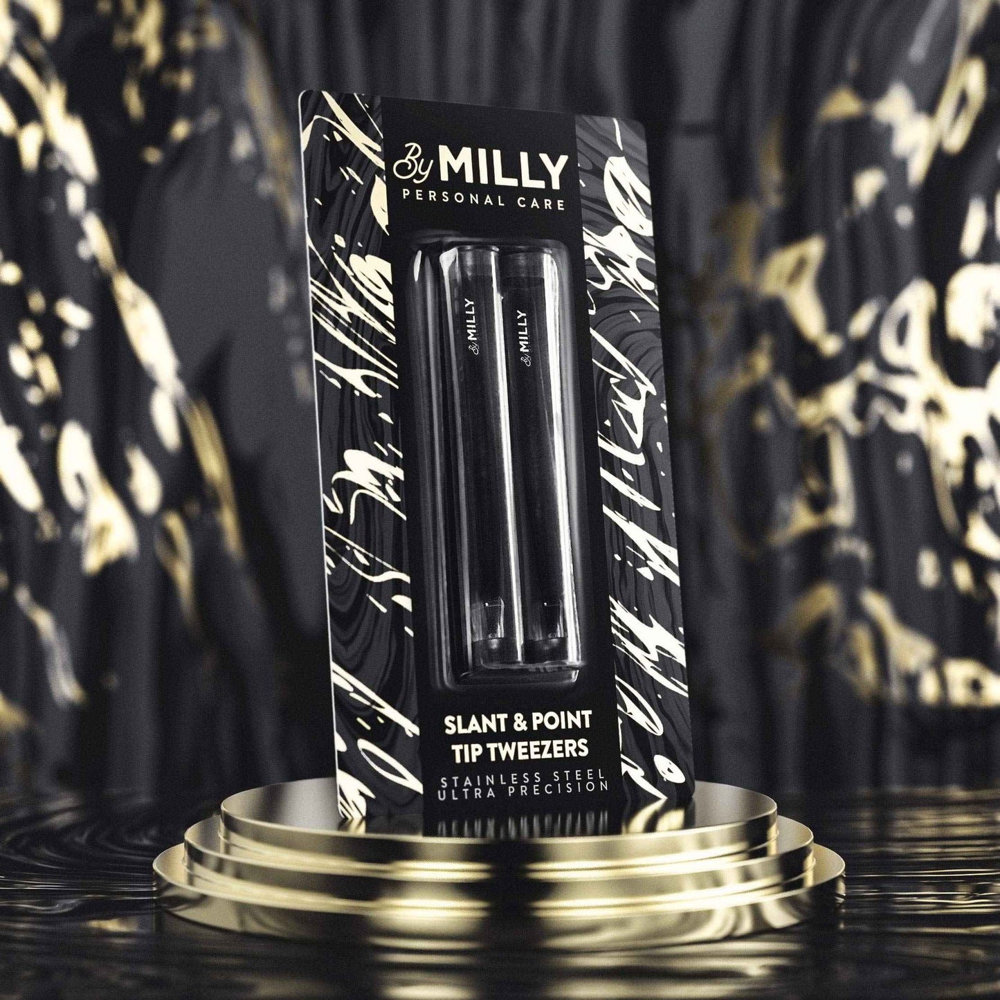 By MILLY Precision Tweezers Set | Slanted & Pointed Tip Tweezers Kit | High Carbon Stainless Steel | Aligned & Hand-Filed Tweezer Set Professional | Hair Removal & Eyebrow Tweezer Set | Black