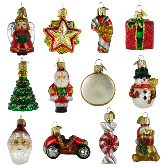 Old World Christmas Mini Christmas Set of 12, 1 " to 2 " Glass Ornaments