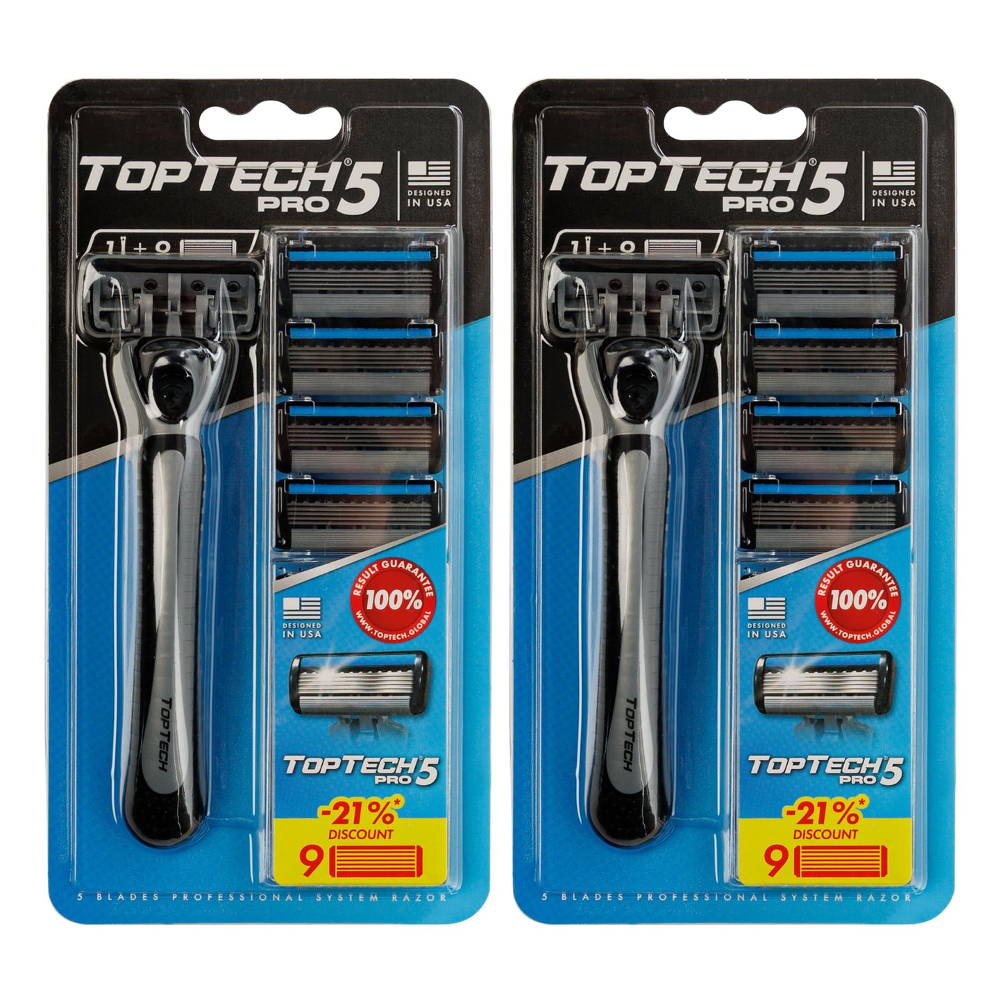 TopTech PRO 5 Razors for Men Double Set - Manual Shaving Razors & Refills, 20 Count Pack (2 Handles + 18 Replaceable Cartridges), 5-Blade Technology - Soft Shave & Sharp Blades - Cost-effective Refill