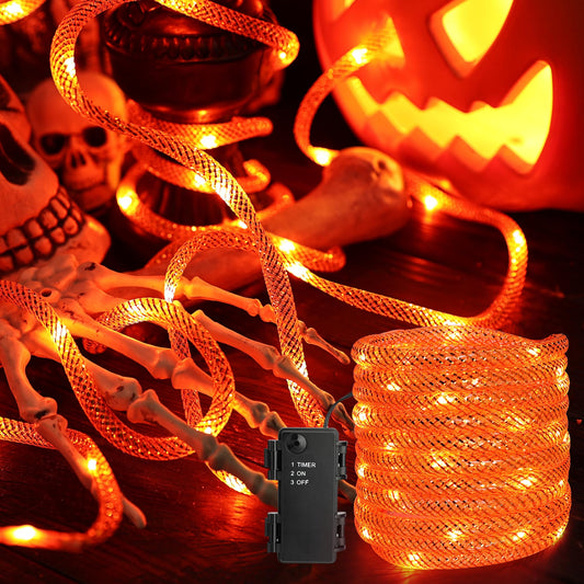 Brizled Orange Halloween Lights, 9ft 36 LED Halloween String Lights with Timer, Battery Powered Orange Rope Lights Indoor Outdoor Halloween Tube Lights for Room Patio Party Tree Halloween Spooky Decor