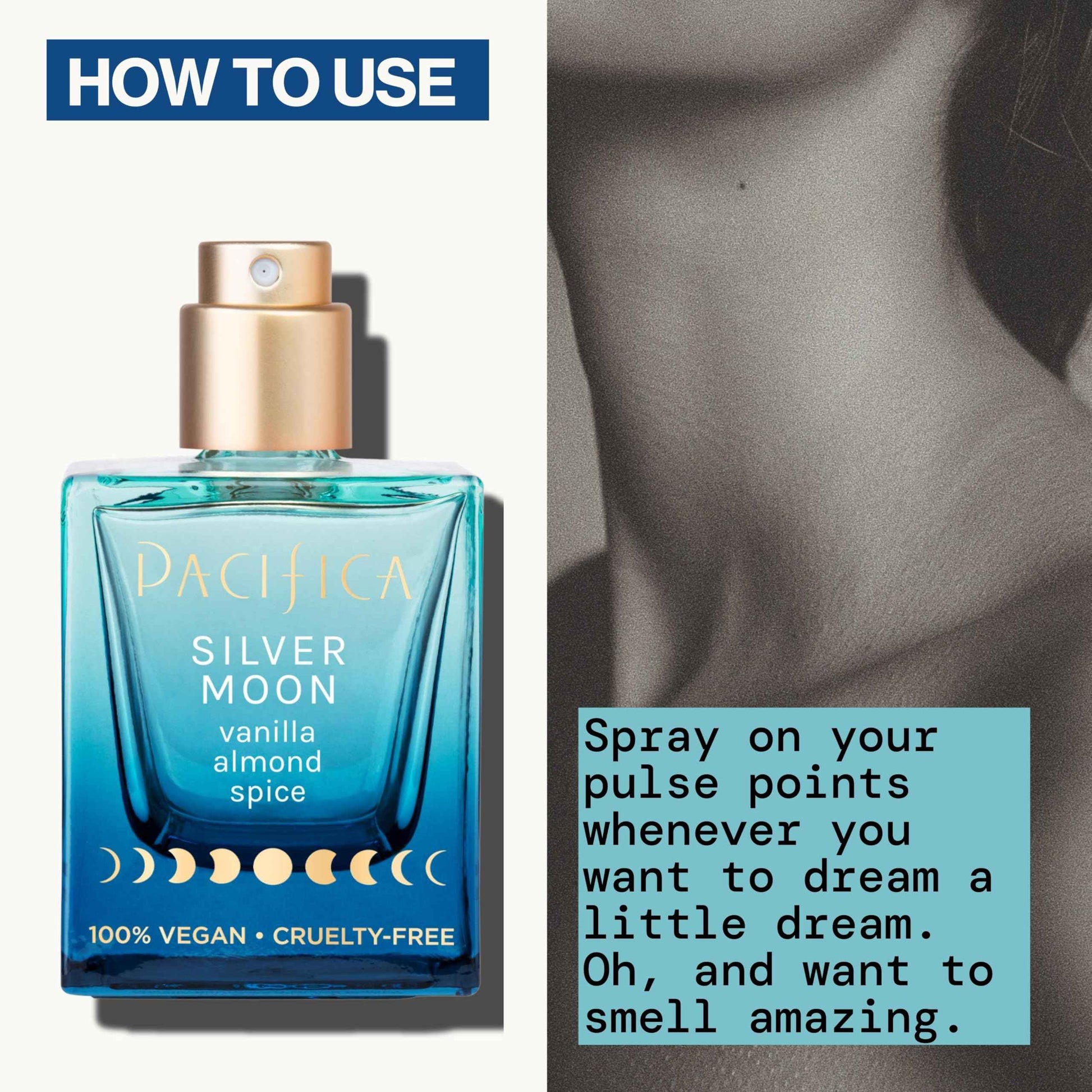 Pacifica Silver Moon Perfume 1oz – Long-Lasting Warm Vanilla & Almond Clean Fragrance for Women Vegan, Cruelty-Free, Essential Oils, Non Toxic