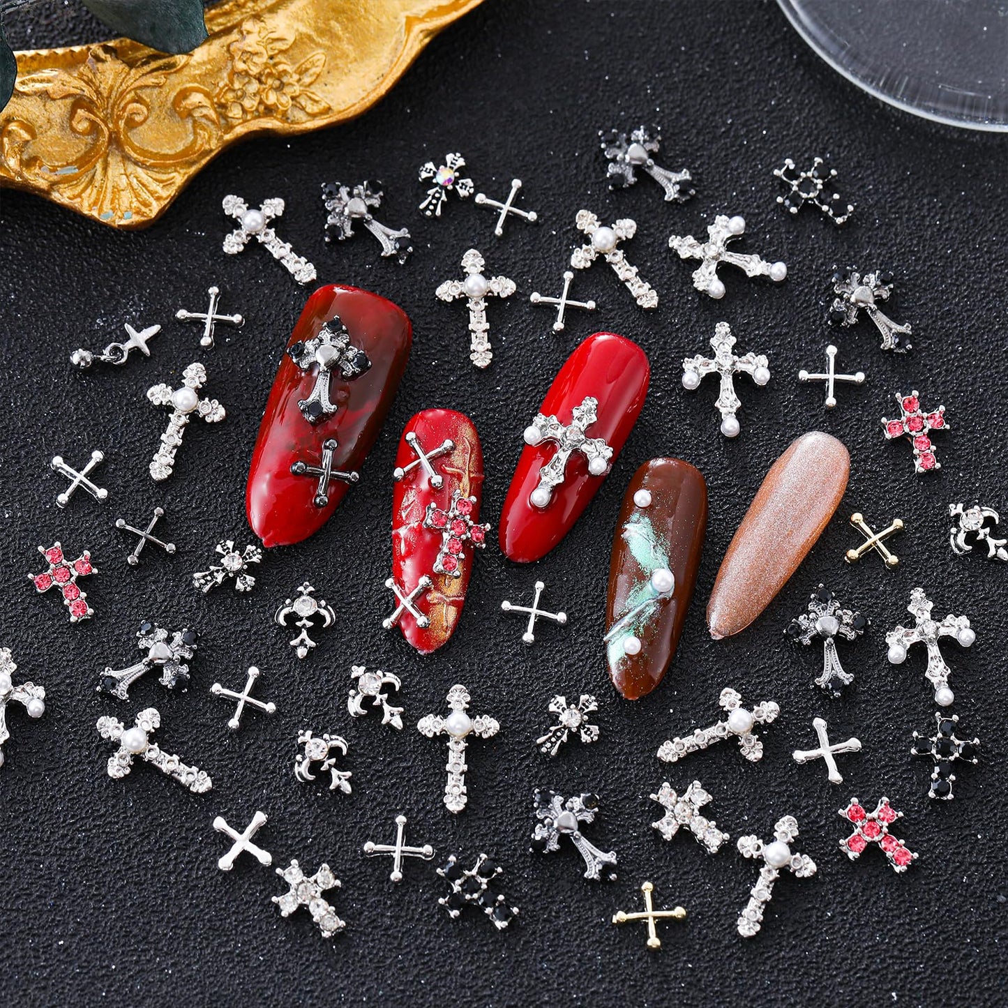 ZUMILLMN 100Pcs Cross Nail Charms for Nails Accessories- Alloy Nail Charms for Nails Design Nail Art Supplies for Women and Girl,Nail Art Charms for Nails Accessories Professional - Nail Cross Charms