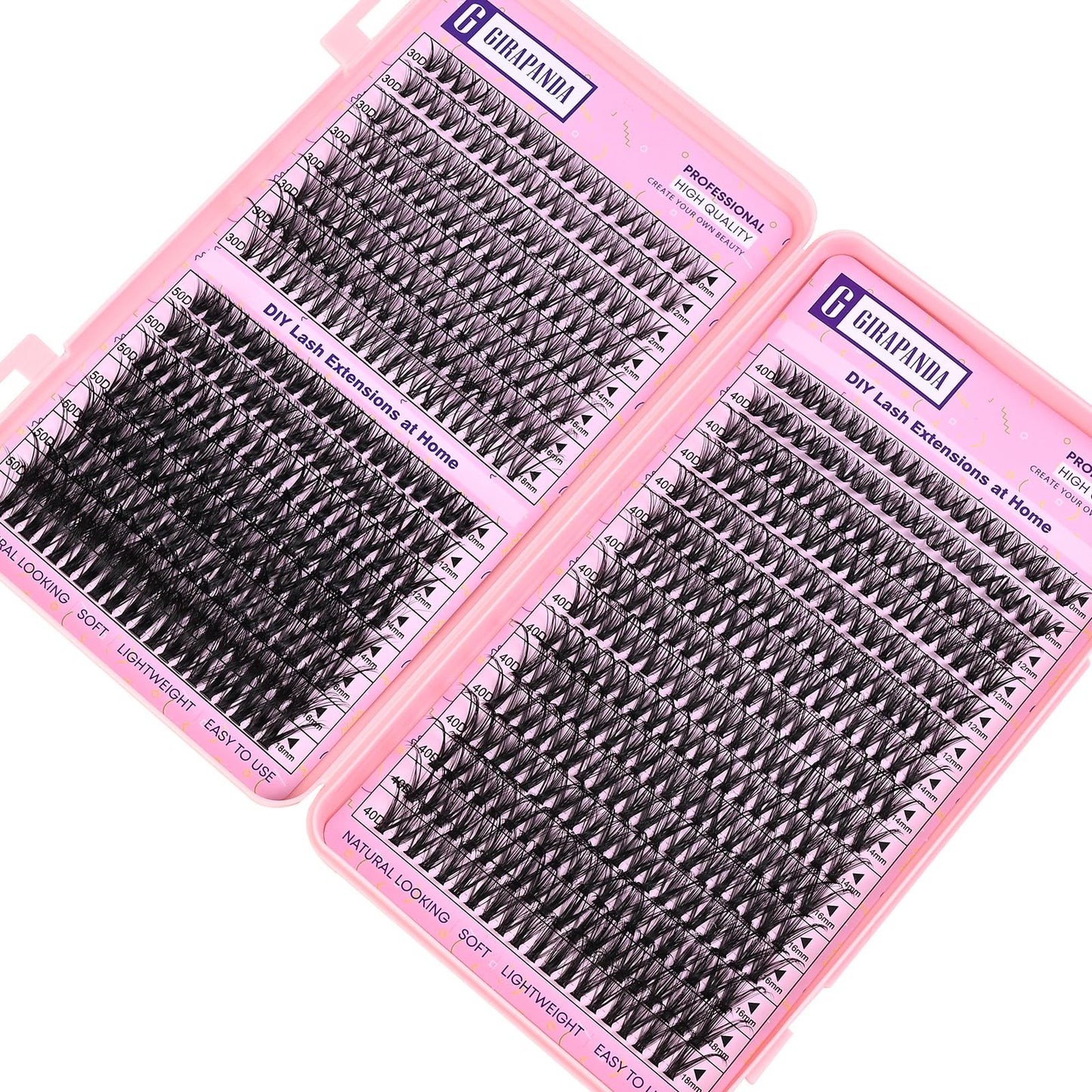 Girapanda DIY Lash Extension Kit with Lash Bond and Seal, Lash Remover, 640PCS Cluster Eyelash Extensions 30D 40D 50D Individual Lashes D Curl Mixed 10-18mm Eyelash Extensions Kit at Home