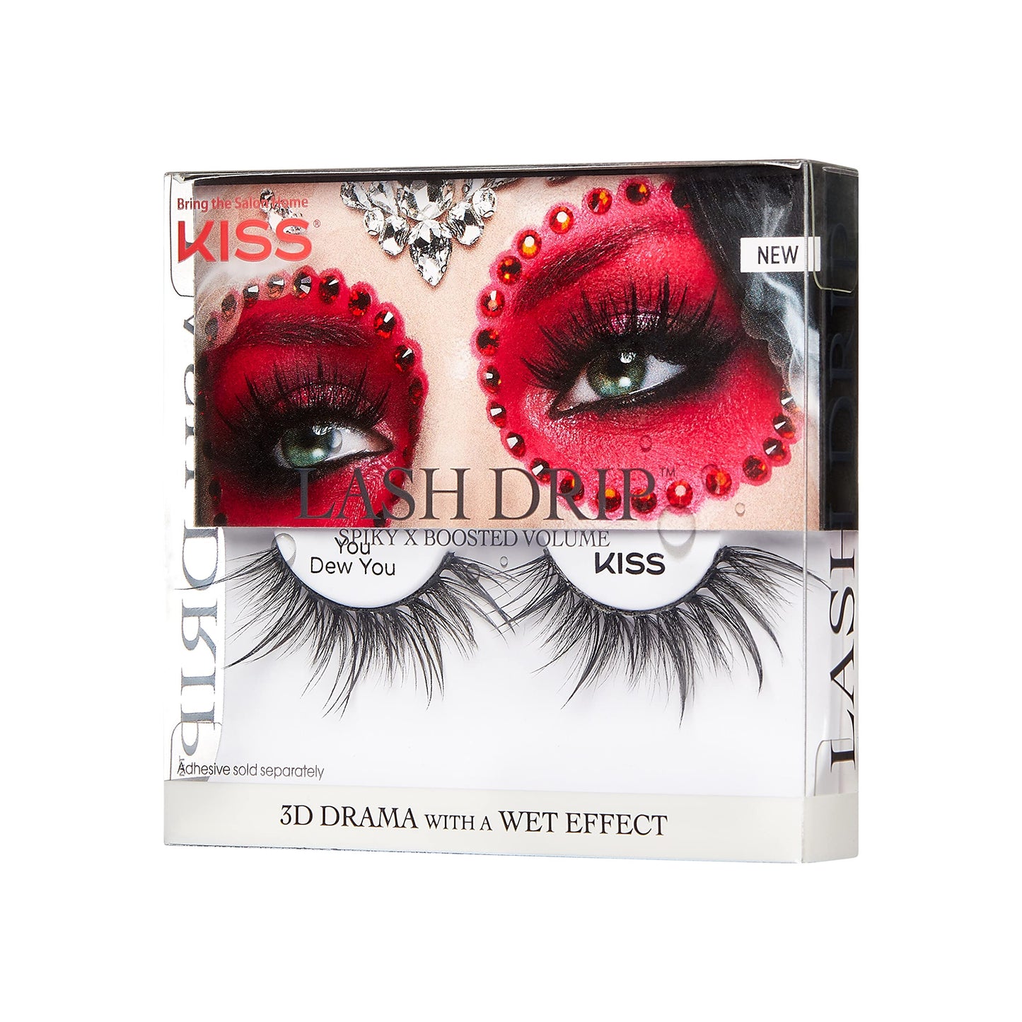 KISS Lash Drip False Eyelashes, Spiky X Boosted Volume, Unique Wet Look Hydrated Effect, Multi-Length Rewearable Fake Eyelashes, Wispy Crisscross Lash Pattern, Style ?˜You Dew You?? 1 Pair