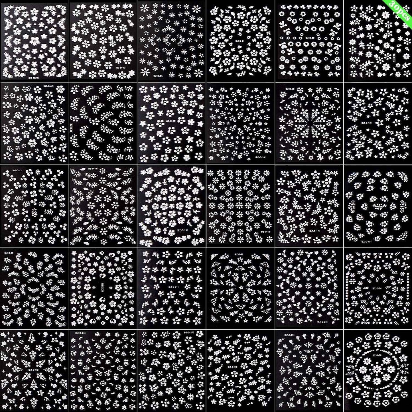 30 Sheets Flower Nail Art Stickers 3D Nail Art Supplies Self-Adhesive Nail Decals White Flower Stickers with Rhinestones Nail Designs for Women Floral Manicure Tips Accessories DIY Nail Decorations