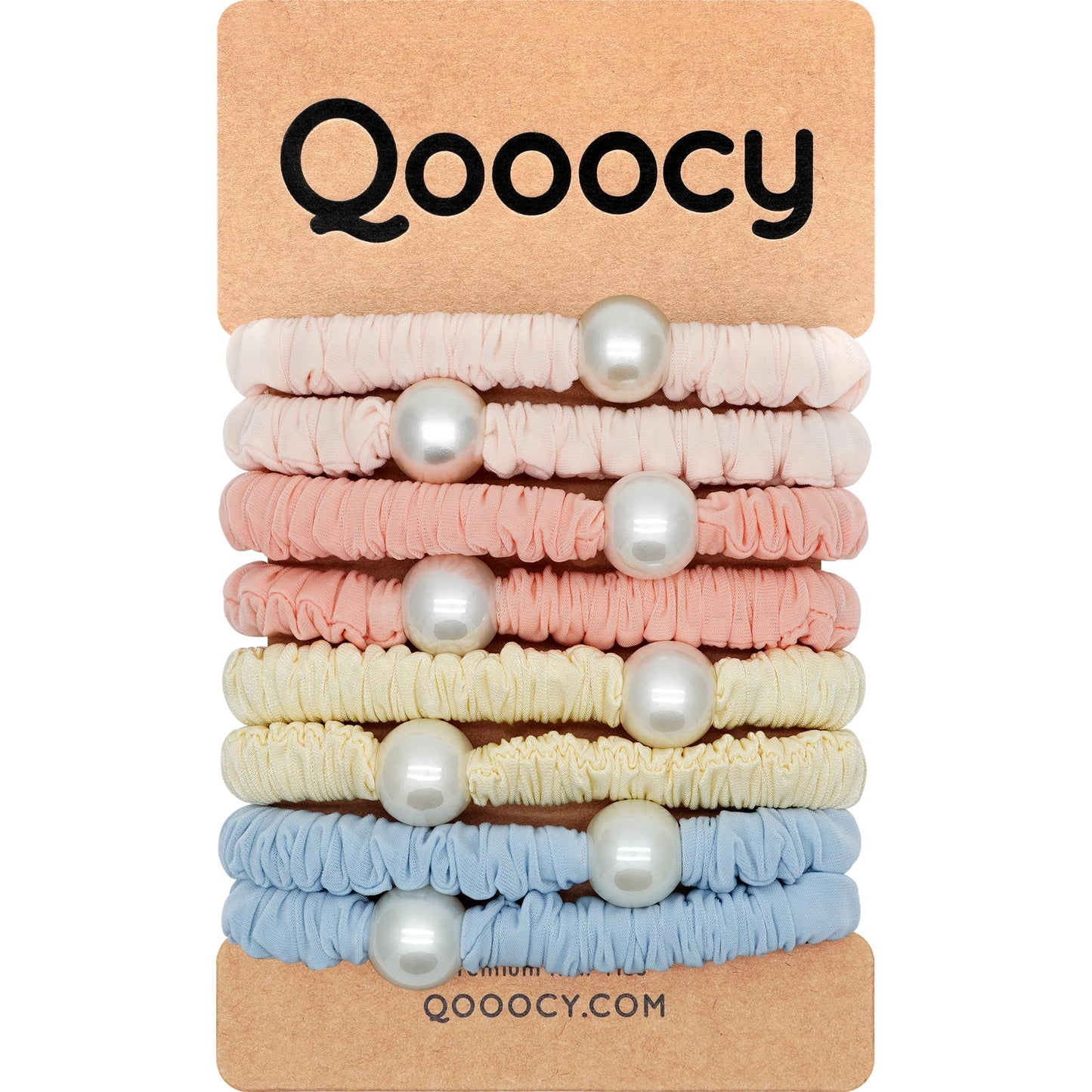 Qooocy Skinny Hair Scrunchies Artificial Pearl Hair Ties Elastics Ponytail Holder No Damage 8 Pack, Pastel