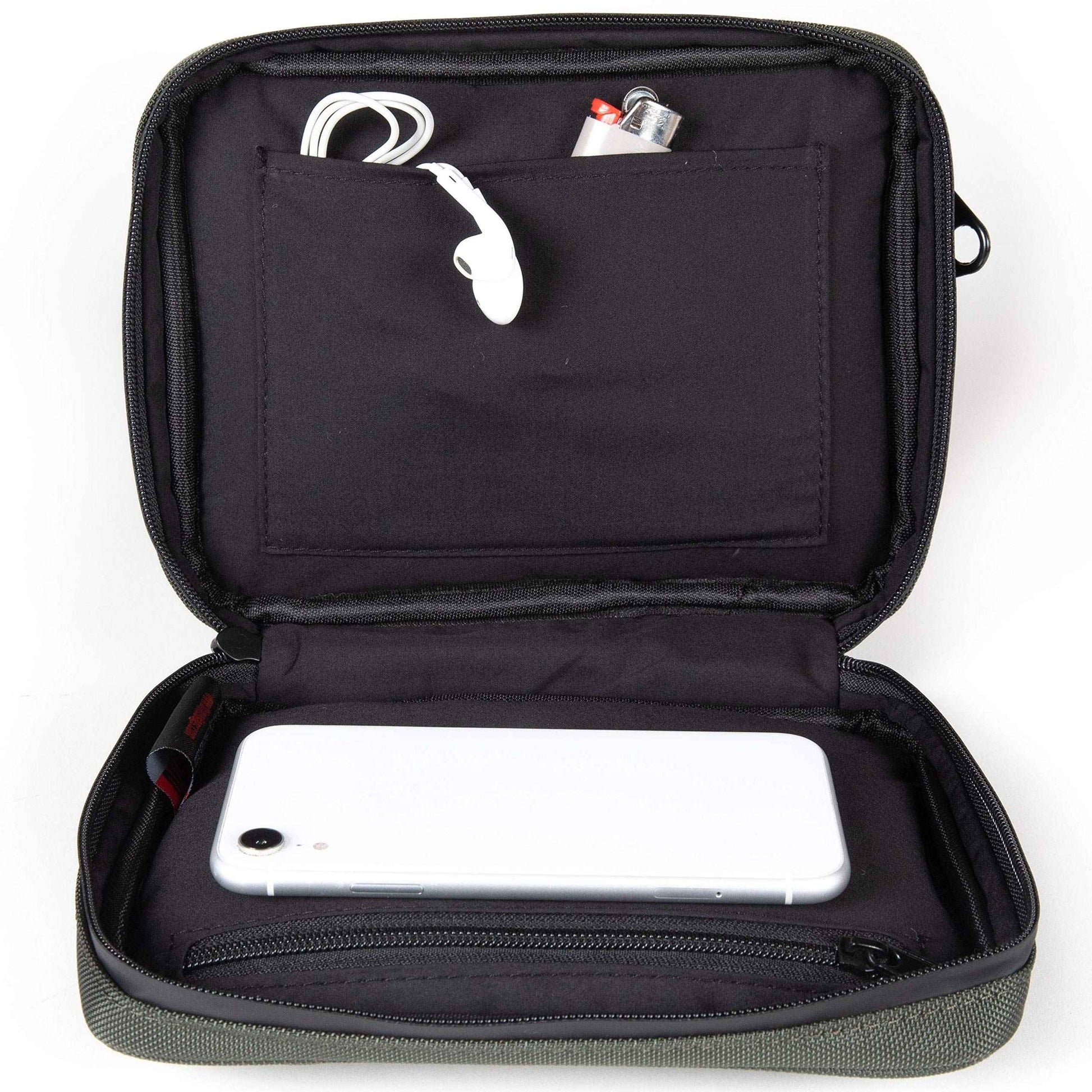 DIME BAGS Lockable Odor Sealing Padded Pouch, Carbon Lined for Scent Protection, Durable Water-Resistant Case with 3-Digit Combo Lock & Hidden Storage Pocket, Changeable Patch (7 Inch, Green)