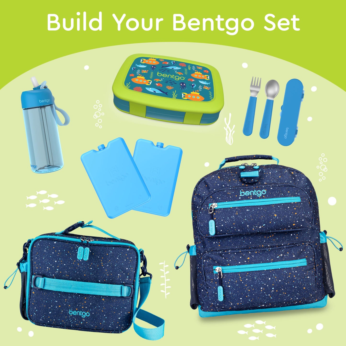 Bentgo Kids Prints Leak-Proof, 5-Compartment Bento-Style Kids Lunch Box - Ideal Portion Sizes for Ages 3-7, Durable, Drop-Proof, Dishwasher Safe, & Made with BPA-Free Materials (Submarine)