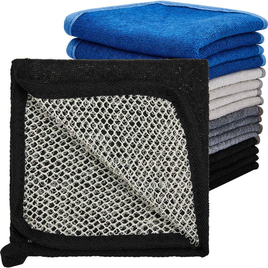 Juexica 8 Pcs Exfoliating Washcloth Men Wash Face Cloth Rustic Dual Sided Bath Washcloth 9.8 x 9.8'' Facial Scrubber Men Exfoliating Shower Towel for Body and Face (Mesh Pattern,Dark Color Series)