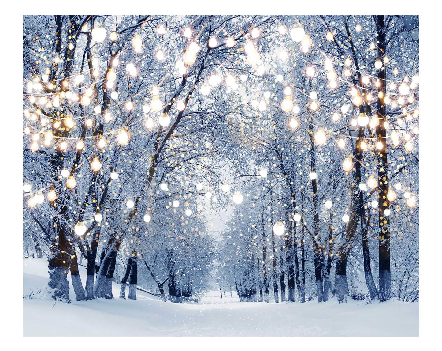 Funnytree 10x8ft Winter Scene Backdrop Wonderland Snowflake Photography Background Bokeh Glitter White Snow Forest Christmas Party Decoration Tree Landscape Kids Photobooth Photo Studio Props