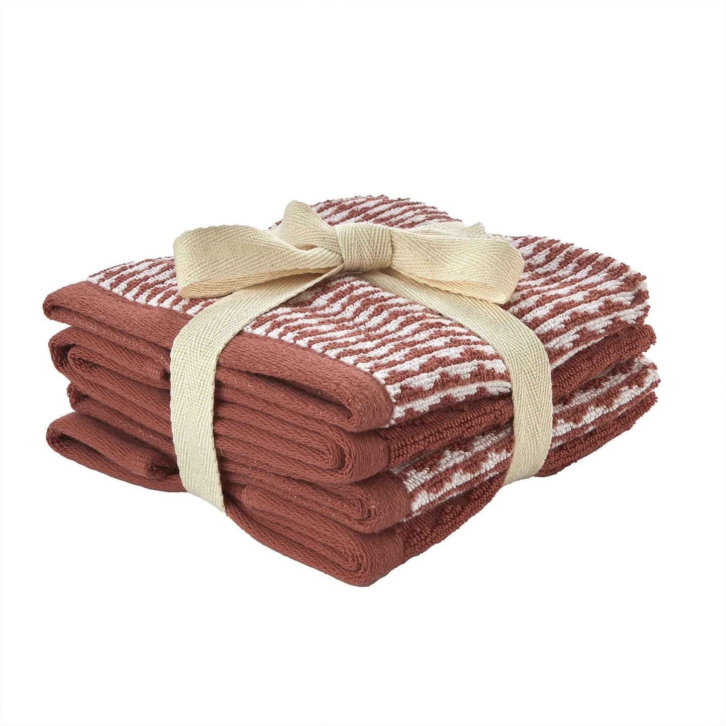 SKL Home Longborough 100% Turkish Cotton Premium 4-Piece Washcloth Set, 520 GSM, Soft & Absorbent Jacquard, Spice