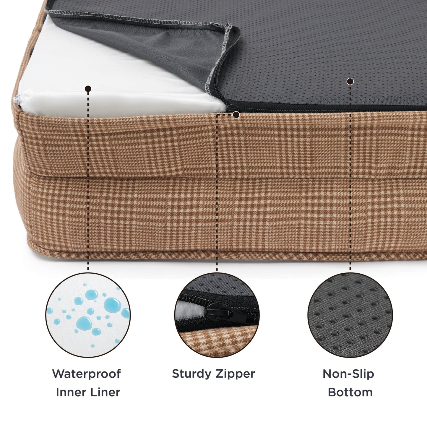 Bedsure Small Orthopedic Dog Bed - Washable Bolster Dog Sofa Beds for Small Dogs, Supportive Foam Pet Couch Bed with Removable Washable Cover, Waterproof Lining and Nonskid Bottom Couch, Brown Checks