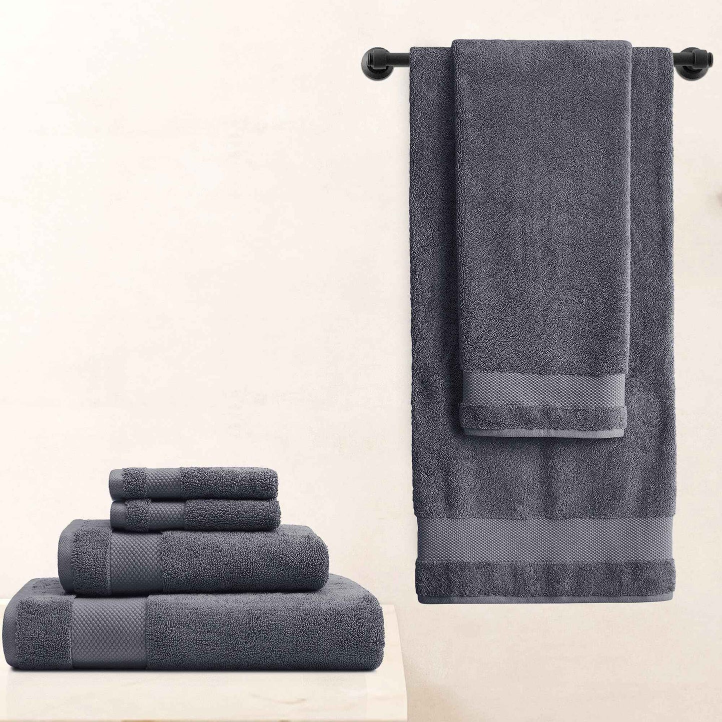 BIOWEAVES 100% Organic Cotton 700 GSM Plush Washcloths 13" x 13" GOTS Certified - Charcoal, Pack of 12