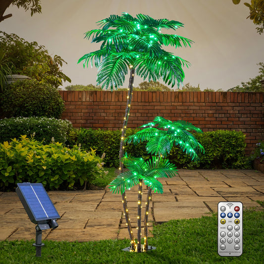 Solar Lighted Palm Tree 6FT 3FT 2FT Artificial Palm Tree Decor for Outdoor 203 LED Light up Fake Tree for Indoor Outside Patio Hawaiian Tiki Bar Decoration