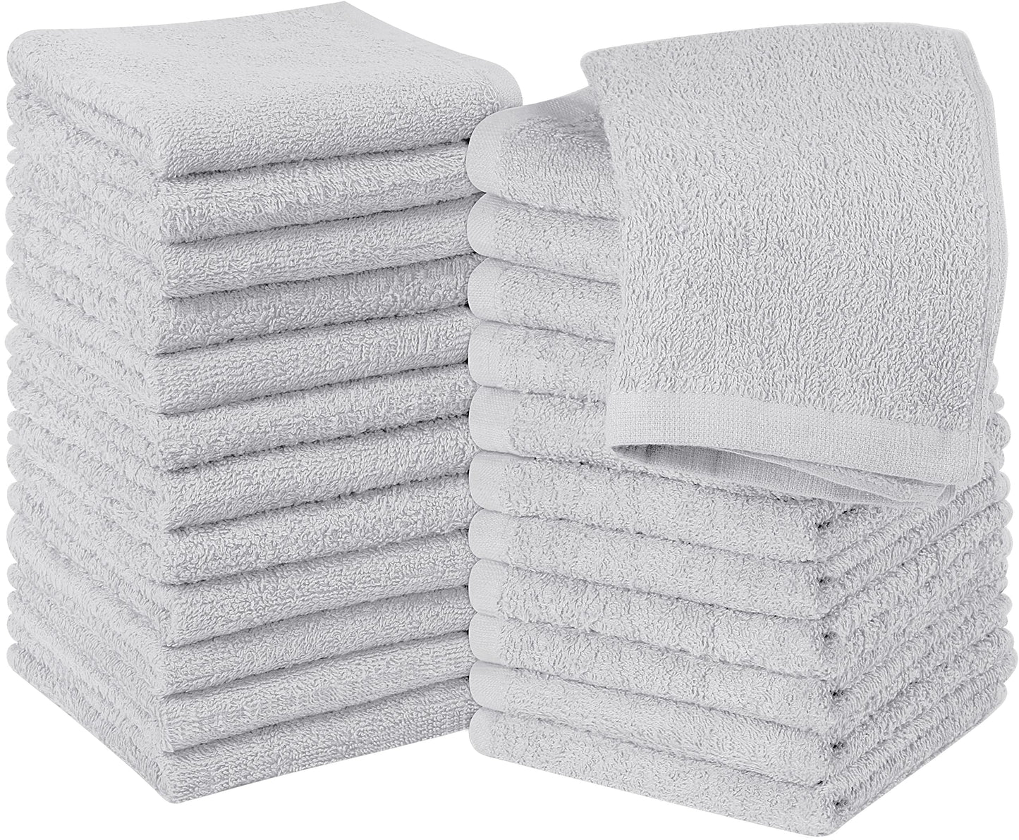 Utopia Towels 24 Pack Cotton Washcloths Set - 100% Ring Spun Cotton, Premium Quality Flannel Face Cloths, Highly Absorbent and Soft Feel Fingertip Towels (Silver)