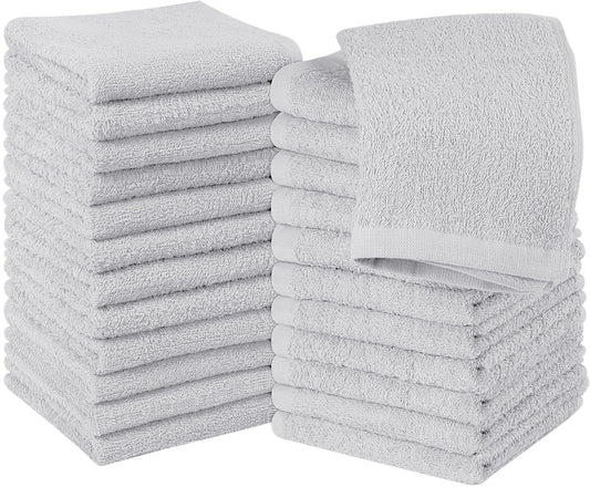 Utopia Towels 24 Pack Cotton Washcloths Set - 100% Ring Spun Cotton, Premium Quality Flannel Face Cloths, Highly Absorbent and Soft Feel Fingertip Towels (Silver)