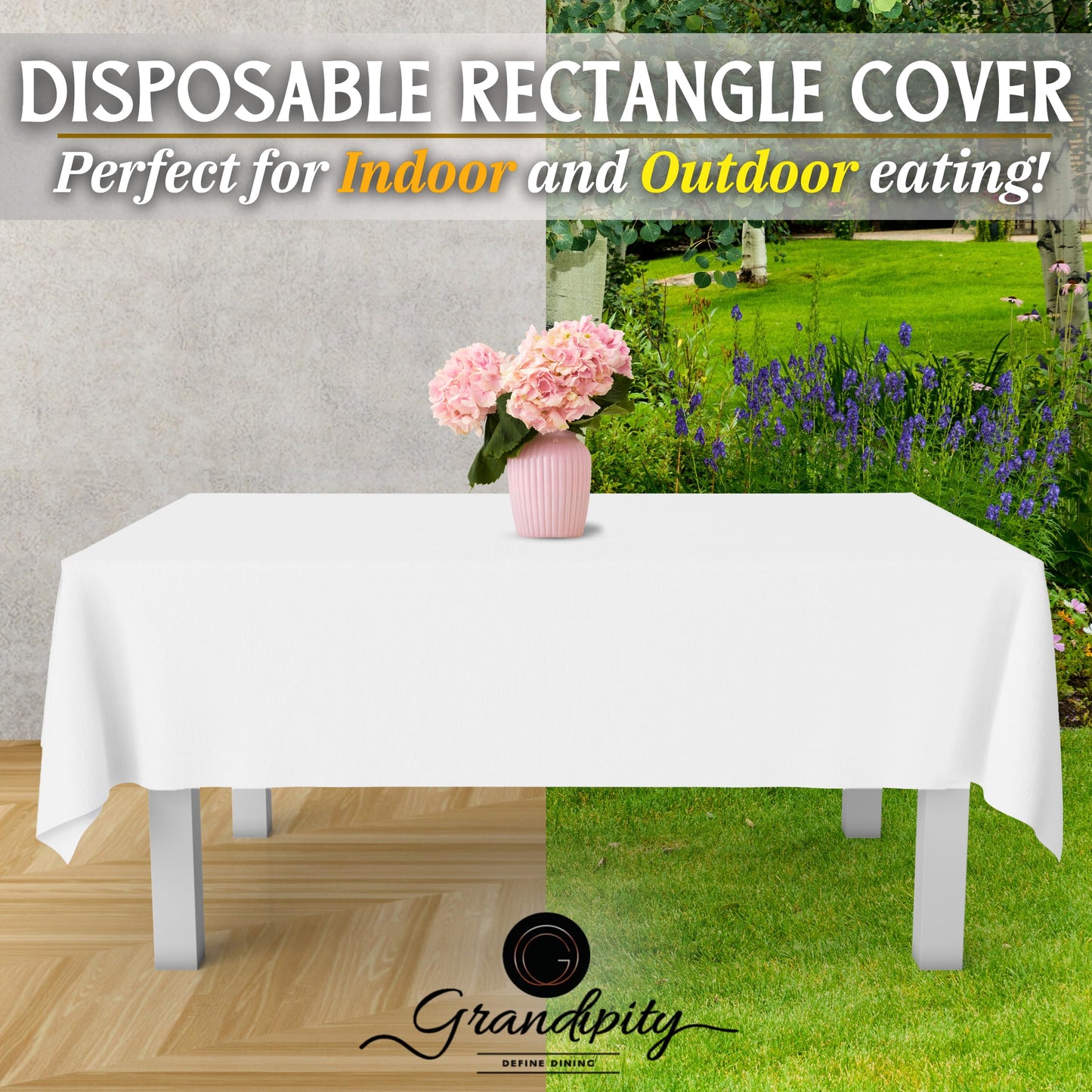 Grandipity White 12 Pack Premium Disposable Plastic Tablecloth 54 Inch. x 108 Inch. Decorative Rectangle Table Cover