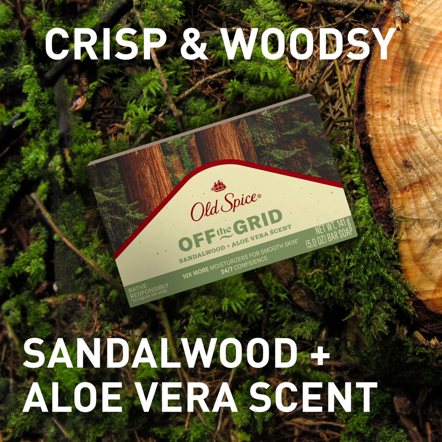 Old Spice Premium Bar Soap, Off the Grid Sandalwood + Aloe Vera Scent, With Plant Based Cleansers, 5.0 oz (Pack of 6)