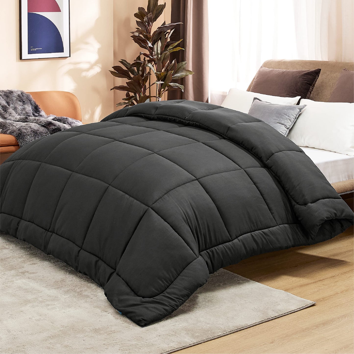 Bedsure Comforter Duvet Insert - Quilted Comforters Twin XL Size, All Season Duvet, Down Alternative Bedding Comforter with Corner Tabs(Black,Twin XL 92"x68")