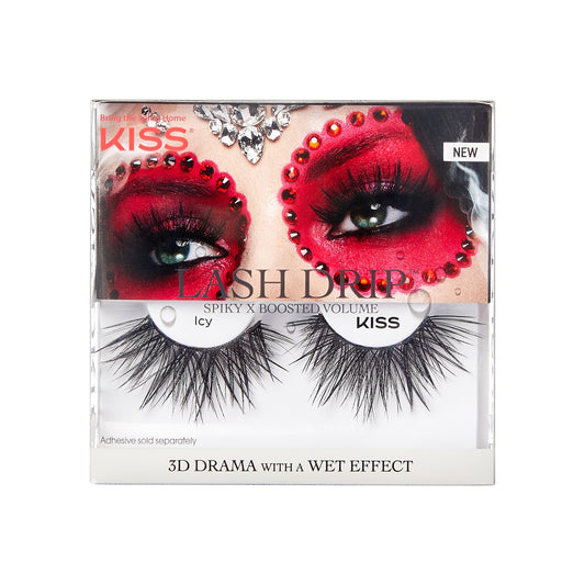 KISS Lash Drip False Eyelashes, Spiky X Boosted Volume, Unique Wet Look Hydrated Effect, Multi-Length Rewearable Fake Eyelashes, Wispy Crisscross Lash Pattern, Style ?˜Icy?? 1 Pair