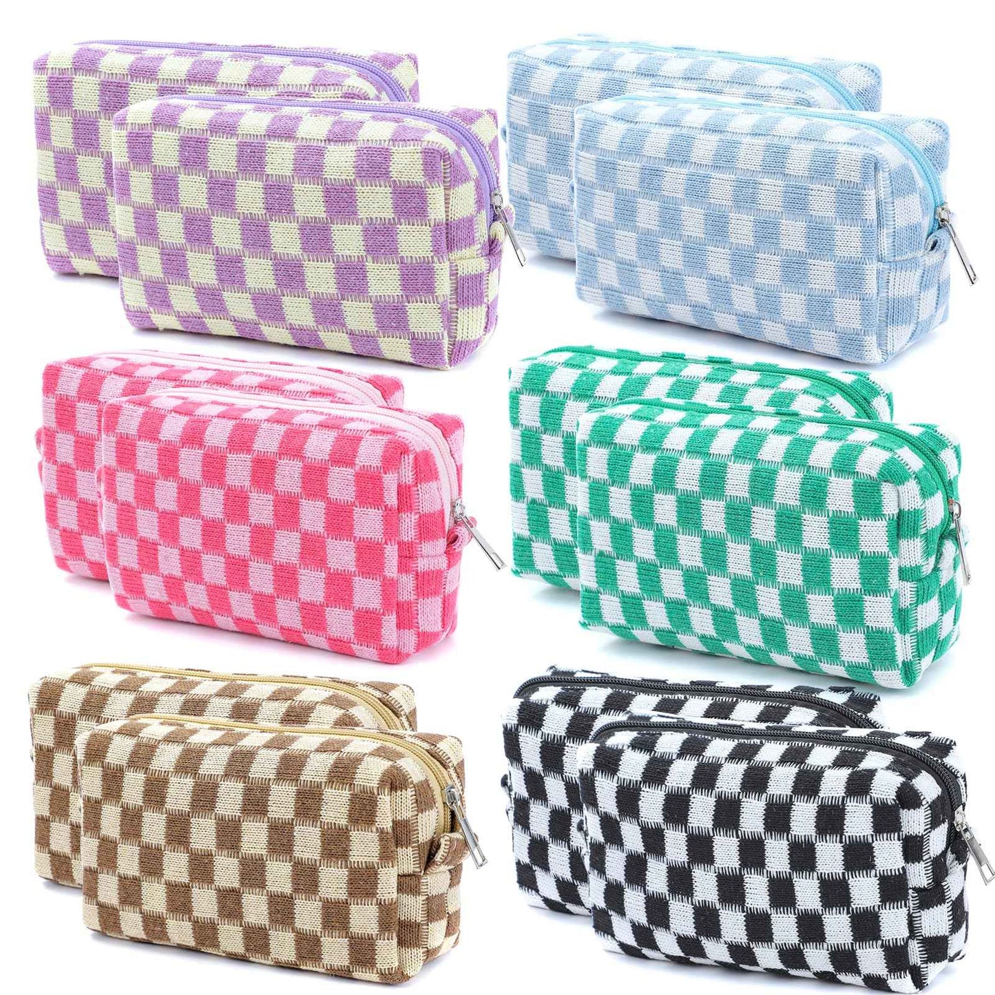 EYNDYN 12 PCS Checkered Makeup Bag Cosmetic Bag for Women Checkered Pouch Plaid Makeup Bag for Women Large Capacity Pencil Case Makeup Brushes Storage Bag Travel Toiletry Bag Organizer