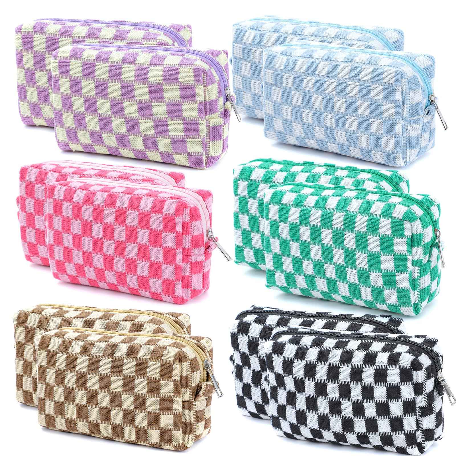 EYNDYN 12 PCS Checkered Makeup Bag Cosmetic Bag for Women Checkered Pouch Plaid Makeup Bag for Women Large Capacity Pencil Case Makeup Brushes Storage Bag Travel Toiletry Bag Organizer