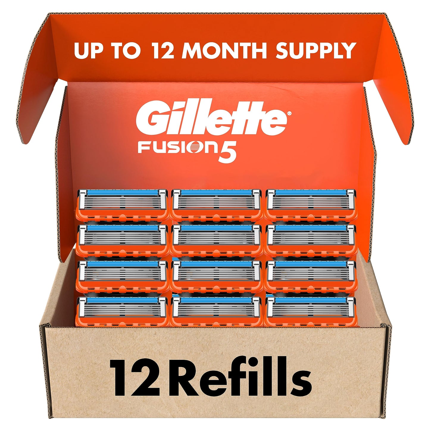 Gillette Fusion5 Mens Razor Blade Refills, 12 Count, Lubrastrip for a More Comfortable Shave