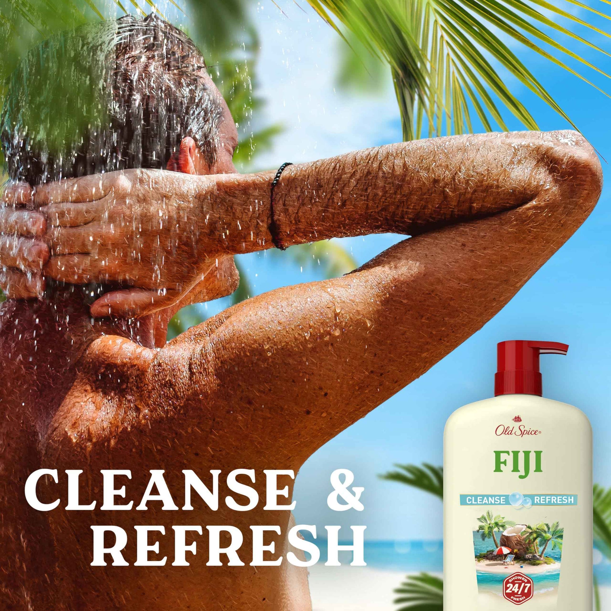 Old Spice Body Wash for Men, 24/7 Shower Fresh with Lasting Scent, Cleanse & Refresh, Gentle on Skin, Vitamin B3, Fiji with Palm Tree + Coconut Scent, 25 oz (Pack of 4)