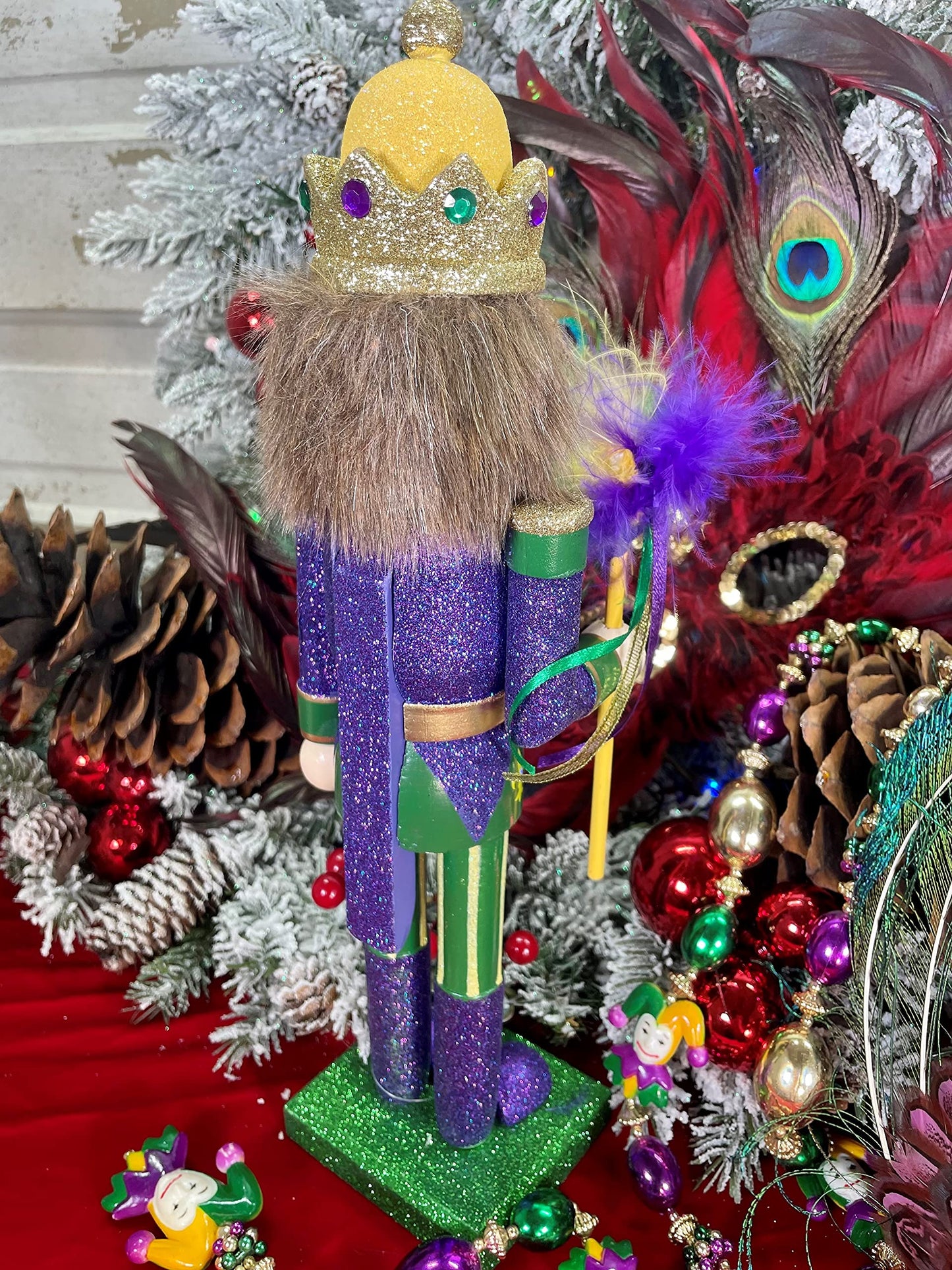 Santa's Workshop Mardi Gras King 14 Inch Wooden Christmas Nutcracker Carnival Decoration New