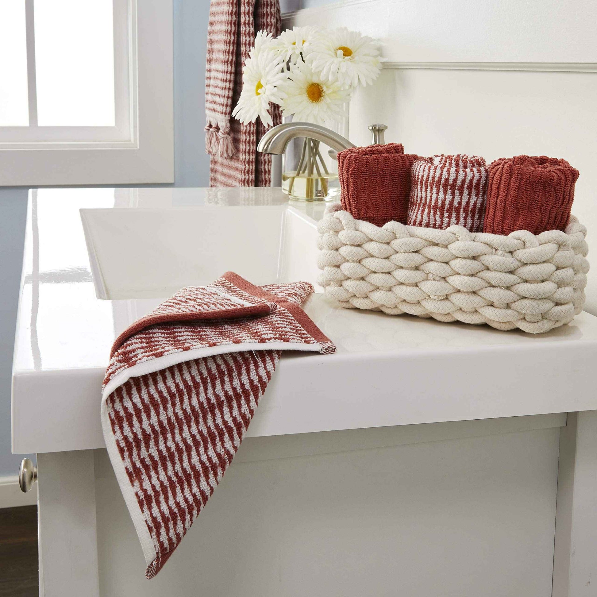 SKL Home Longborough 100% Turkish Cotton Premium 4-Piece Washcloth Set, 520 GSM, Soft & Absorbent Jacquard, Spice