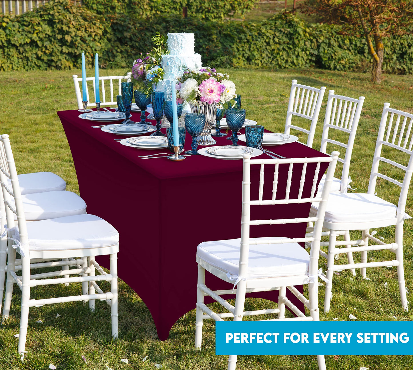 Utopia Kitchen Spandex Tablecloth 2 Pack [6FT, Burgundy] Tight, Fitted, Washable and Wrinkle Resistant Stretch Rectangular Patio Table Cover for Event, Wedding, Banquet & Parties [72Lx30Wx30H Inch]