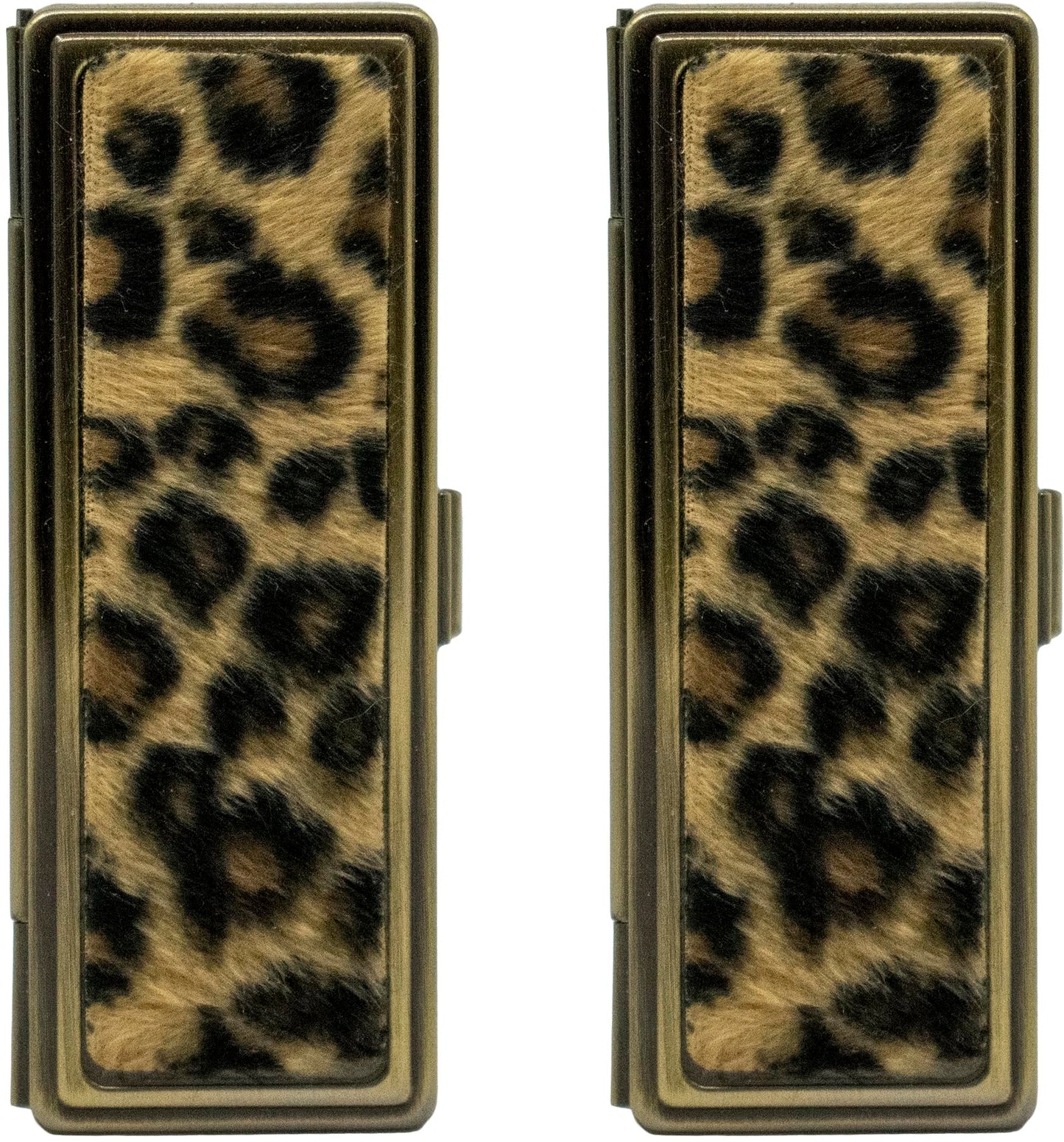 Stephanie Imports Set of 2 Rectangular Vintage Lipstick Cases With Glass Mirror (Leopard Print)