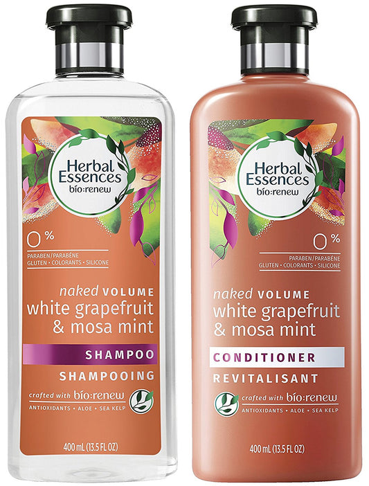 Herbal Essences Bio Renew Haircare - Naked Volume - White Grapefruit & Mosa Mint - Shampoo & Conditioner Set - Net Wt. 13.5 FL OZ (400 mL) Per Bottle - One Set