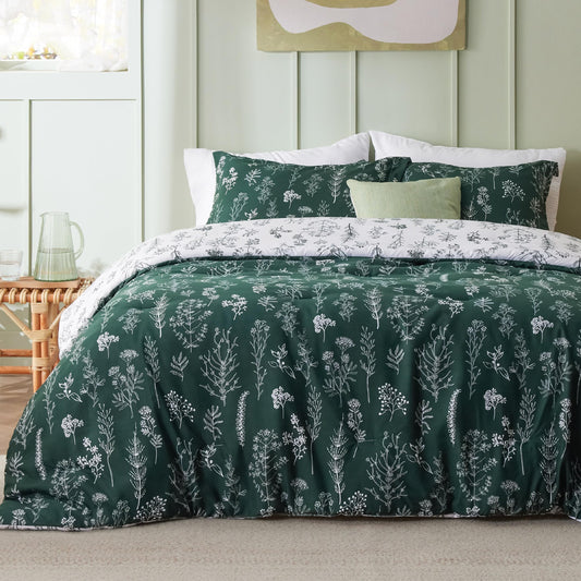 Bedsure Twin/Twin XL Comforter Set Dorm Bedding - Emerald Comforter, Floral Twin/Twin Extra Long Bedding Comforter Set, 2 Pieces, 1 Reversible Botanical Flowers Comforter and 1 Pillow Sham