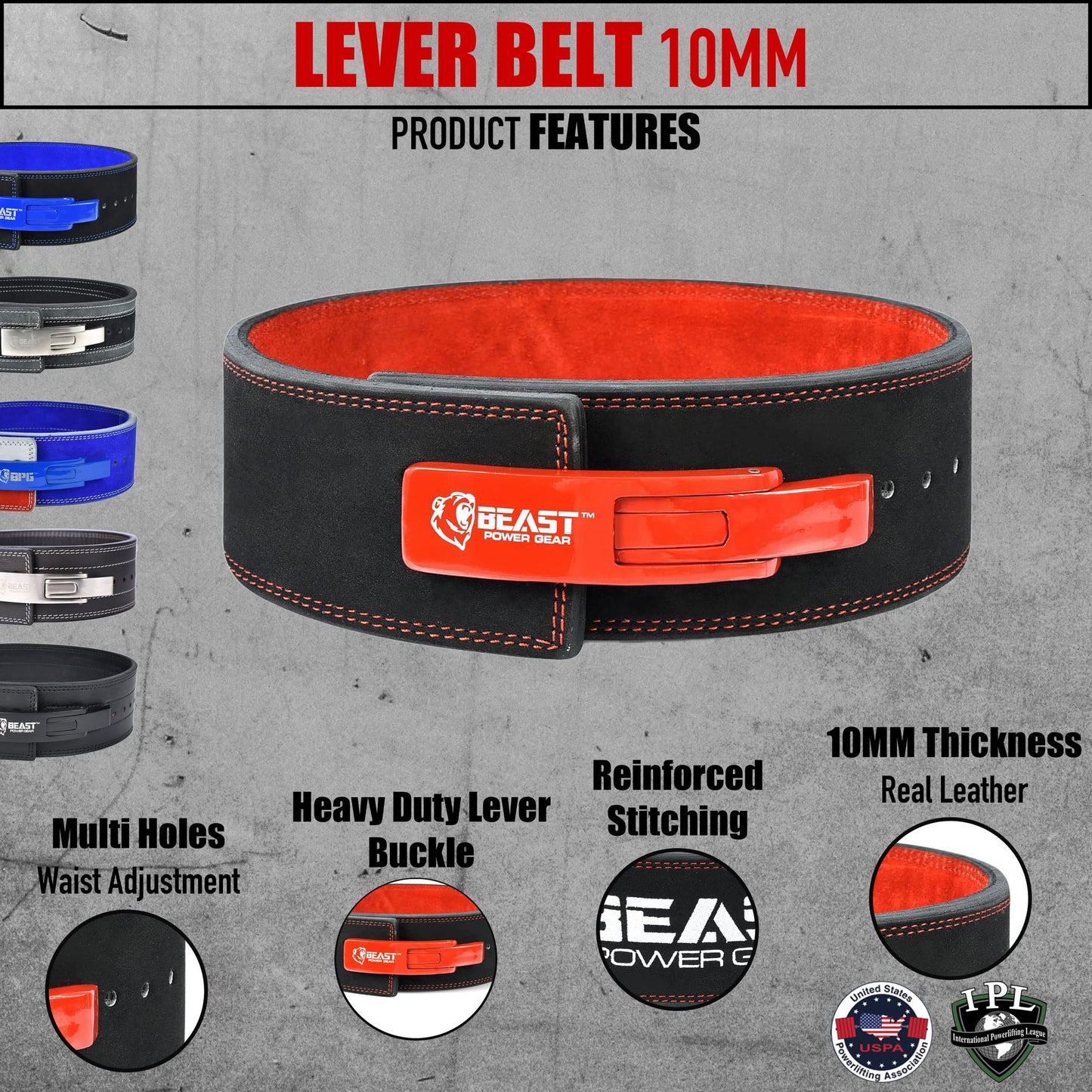 Beastpowergear Weight Lifting Belt with Lever Buckle|10MM Thick & 4 Inches Wide|Free Strap- Advanced Back Support for Weightlifting, Powerlifting, Deadlifts, Squats - Men & Women