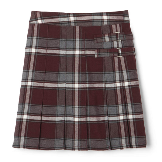 French Toast Girls Adjustable Waist Pleated-front Two-tab Scooter Skirt, Burgundy Plaid, 4 US