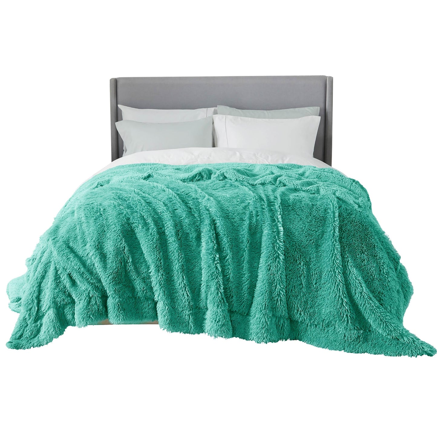 Bedsure Soft Fuzzy Faux Fur Blankets Queen Size Blue – Cozy, Fluffy, Plush Sherpa Fleece Blanket, Furry, Shaggy Blanket for Couch, Bed, Sofa, Thick Warm Blankets for Women, 90x90 Inches, 640 GSM