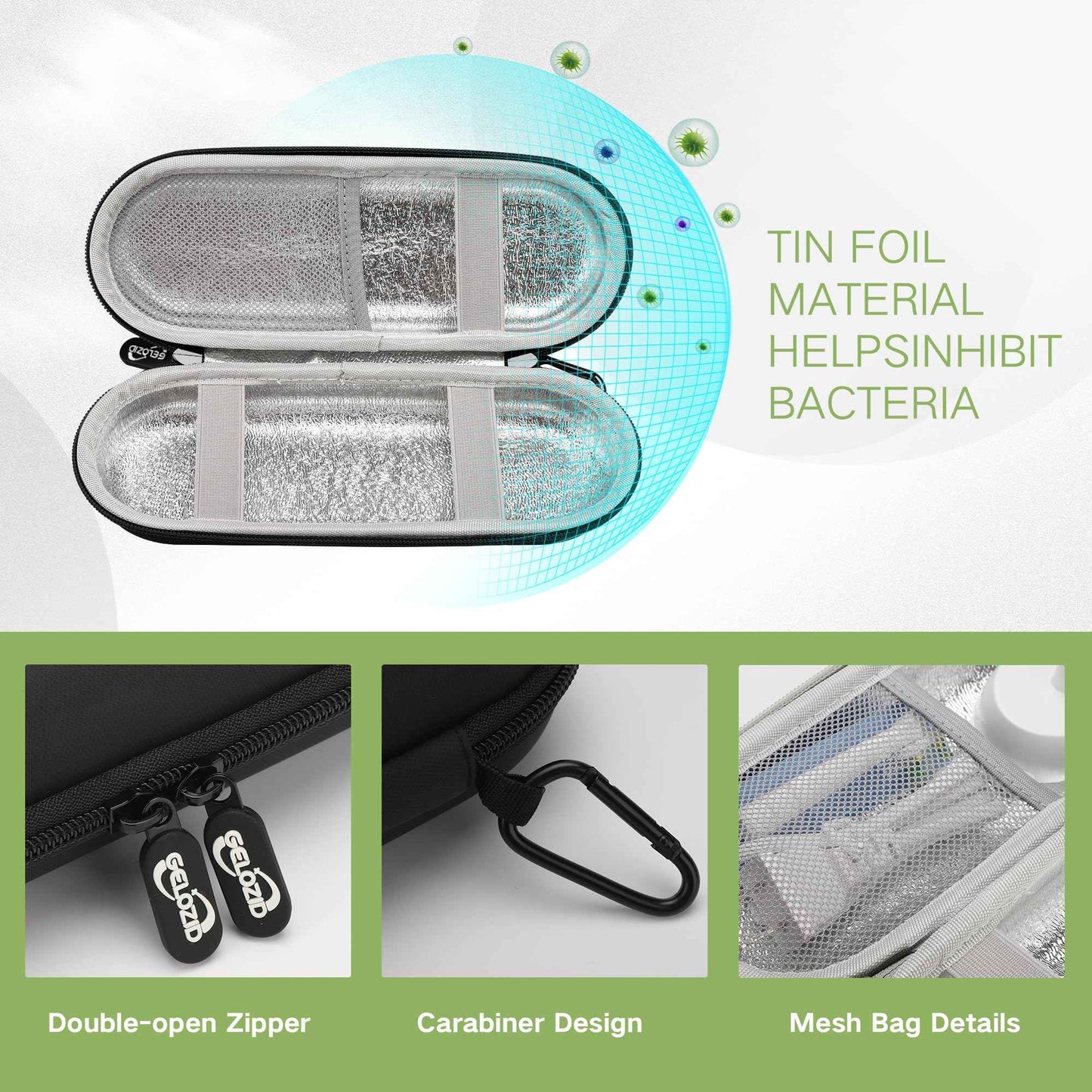 Gelozid Electric Toothbrush Travel Case Carrying Bag,Mesh Pocket for Accessories and Soft Lining inside the Case for Protection,Toothbrush Storage Bag Holder,Perfect for Travel and Daily Use (Black)