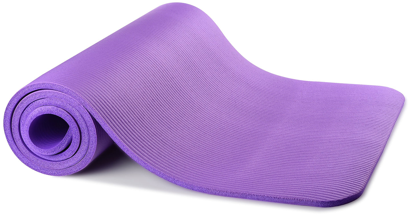 Signature Fitness All Purpose 1/2-Inch Extra Thick High Density Anti-Tear Exercise Yoga Mat with Carrying Strap and Yoga Blocks, Purple