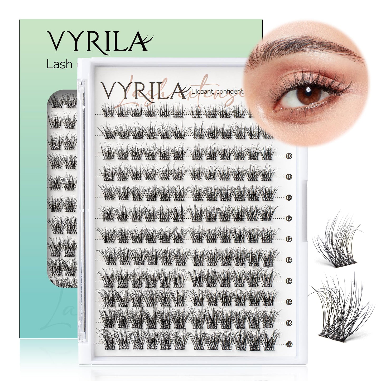 VYRILA Lash Clusters 0.05mm Individual Lashes, 3D Wispy Lashes Clusters, 0.1mm Super Thin Band Resuable Natural Lashes,D Curl Faux Mink Lashes,144pcs Lash Extension (Green Hush-D-0.05-8-16mix)