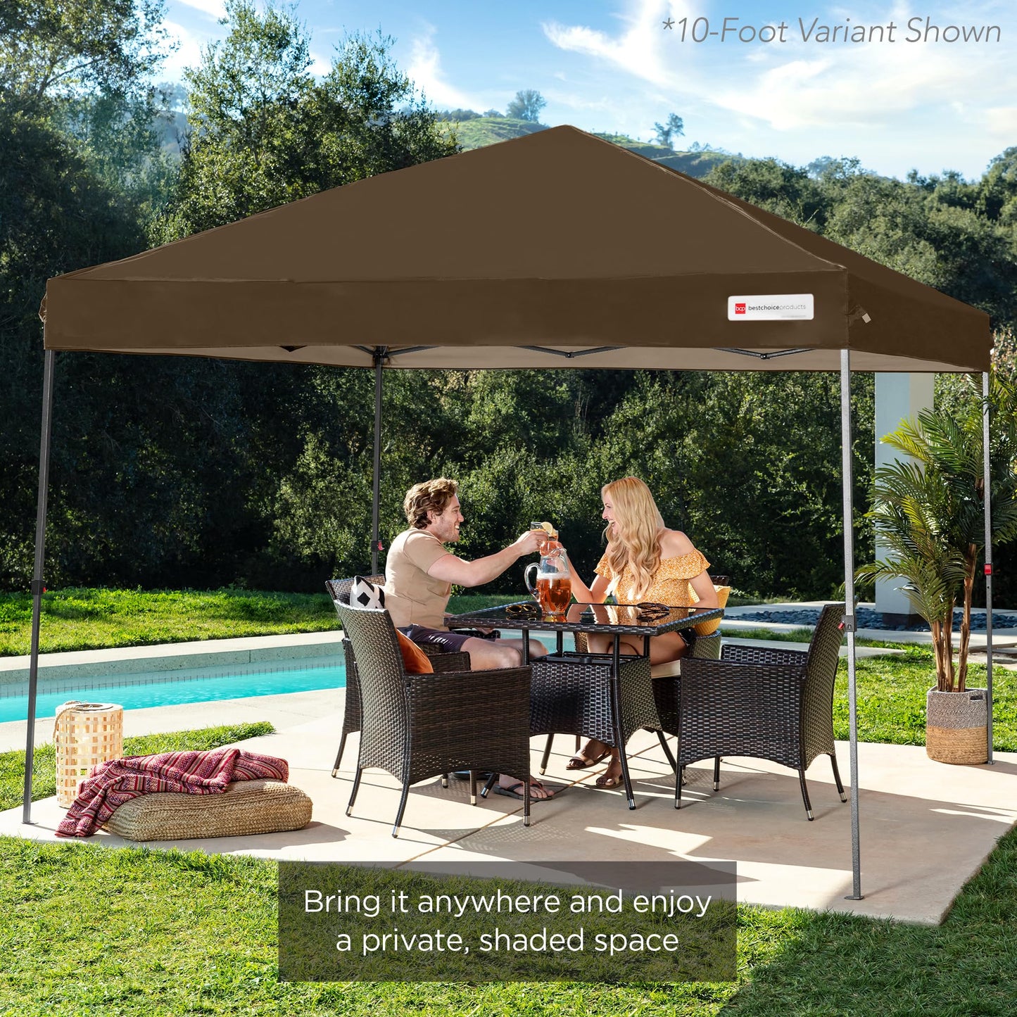 Best Choice Products 8x8ft 1-Person Setup Pop Up Canopy Tent Instant Portable Shelter w/ 1-Button Push, Case, 4 Weight Bags - Brown