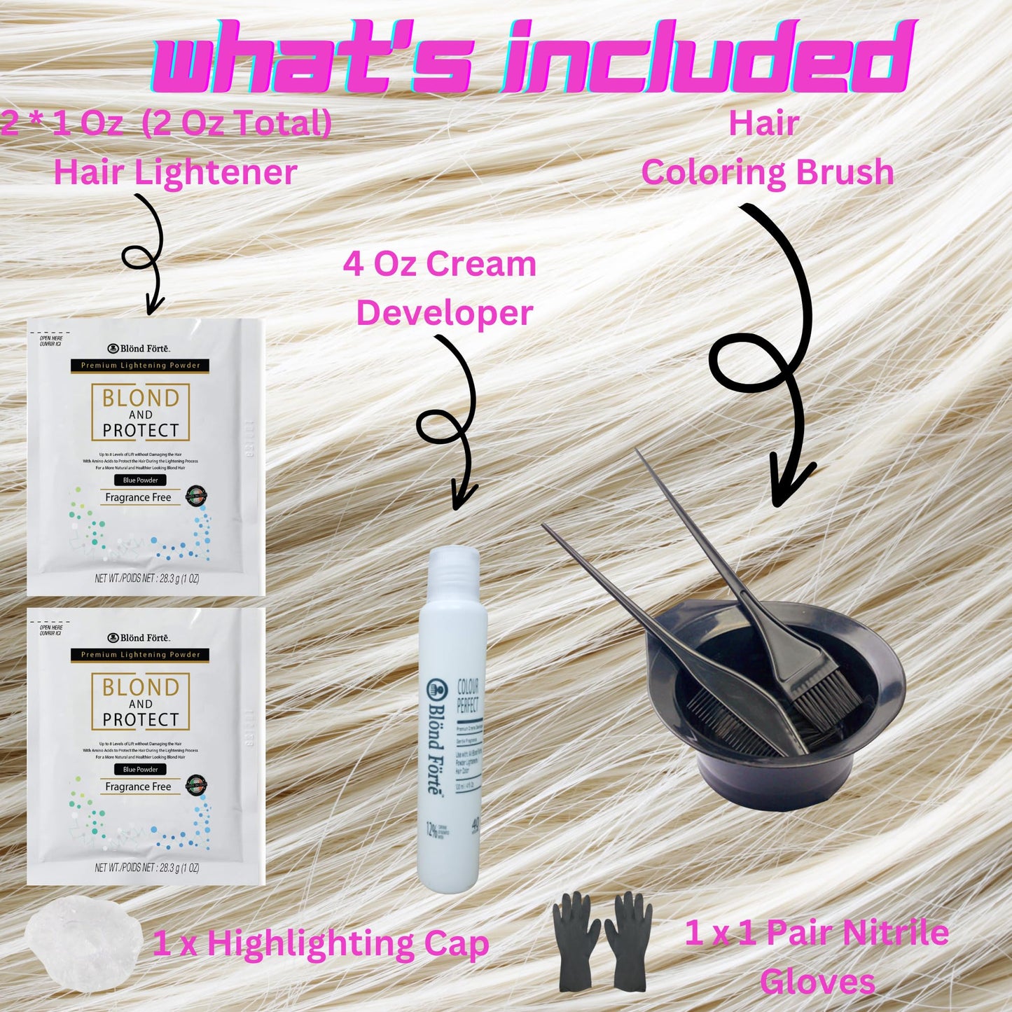 DIY Hair Lightening Kit – Hair Lightener, 30 Volume Developer, Nitrile Glove & Processing Cap – Perfect for for Light, Dark Brown Hair, & Black Hair – 8+ Levels of Lift (Made in Italy) (Blue Powder)