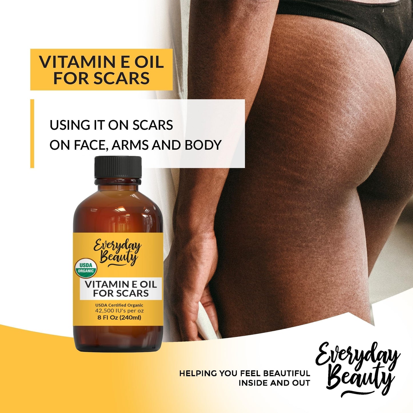 Organic Vitamin E Oil for Scars - All Natural & Vegan Skin Moisturizer 8oz - Light and Unscented Great for Scars After Surgery - Reduce Wrinkles, Anti Aging, Lighten Dark Spots - Face, Skin & All Over