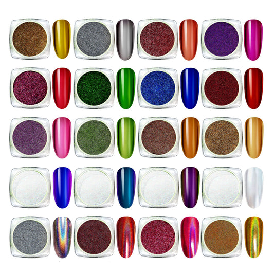 20 Jars Chrome Nail Powder, Metallic Mirror Effect Chrome Powder for Nails Gel Polish with Silver Holographic, Mermaid White Pearl, Aurora Iridescent, Chameleon Pigment Powder