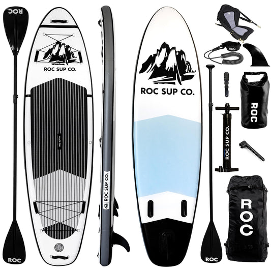 Roc Inflatable Stand Up Paddle Boards 10 ft 6 in with Premium SUP Paddle Board Accessories, Wide Stable Design, Non-Slip Comfort Deck for Youth & Adults (Black and White W/Kayak Seat)