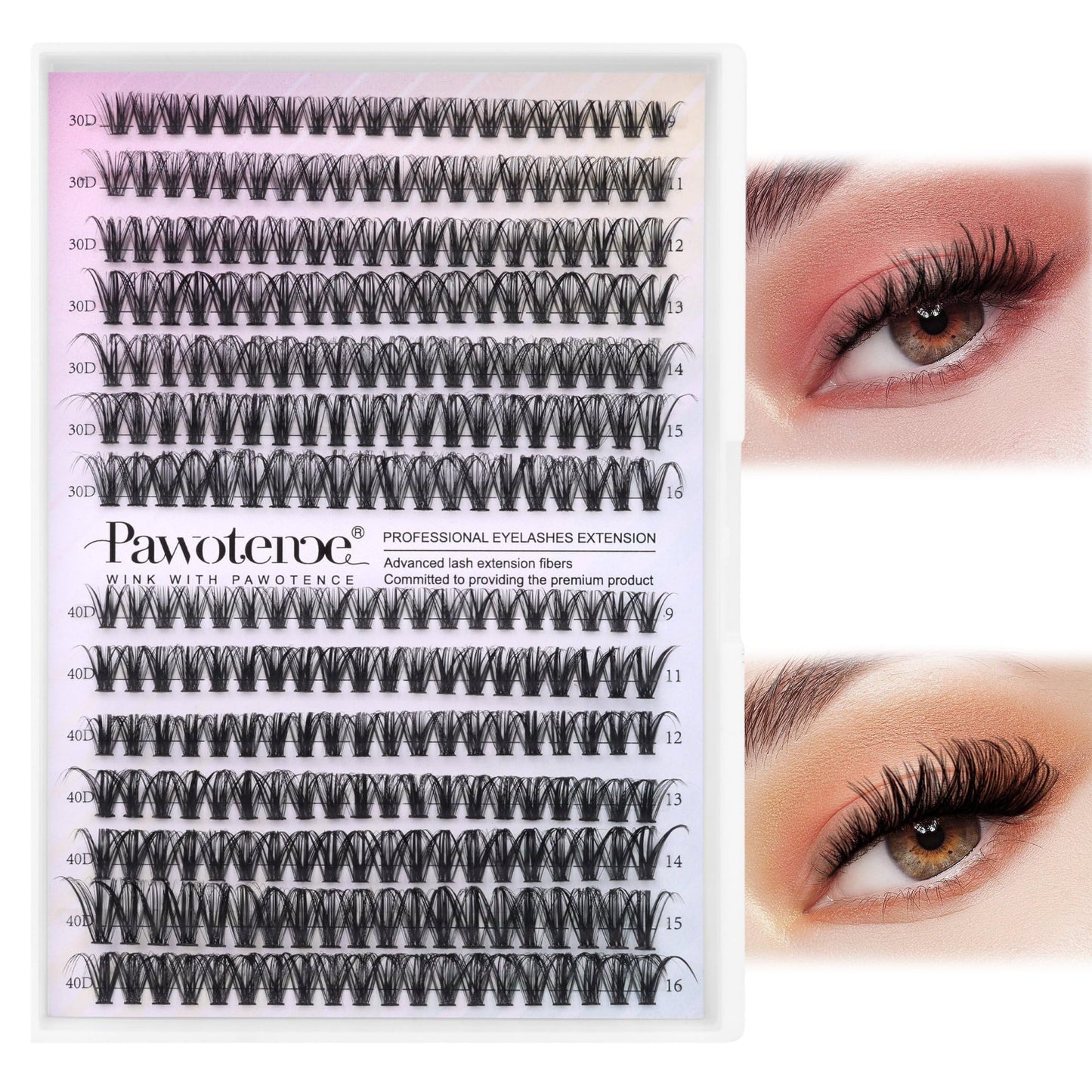 Pawotence Lash Clusters 280pcs Individual Lashes DIY Lash Extension Eyelash Clusters 30D 40D 9-16mm D Curl Cluster Lashes Extensions Self Application at Home (30D+40D-0.07D-9-16MIX)